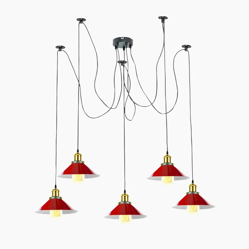 5 Wege Spinnen Deckenlampe rot | Vintage Kronleuchter Hängelampe E27~4050