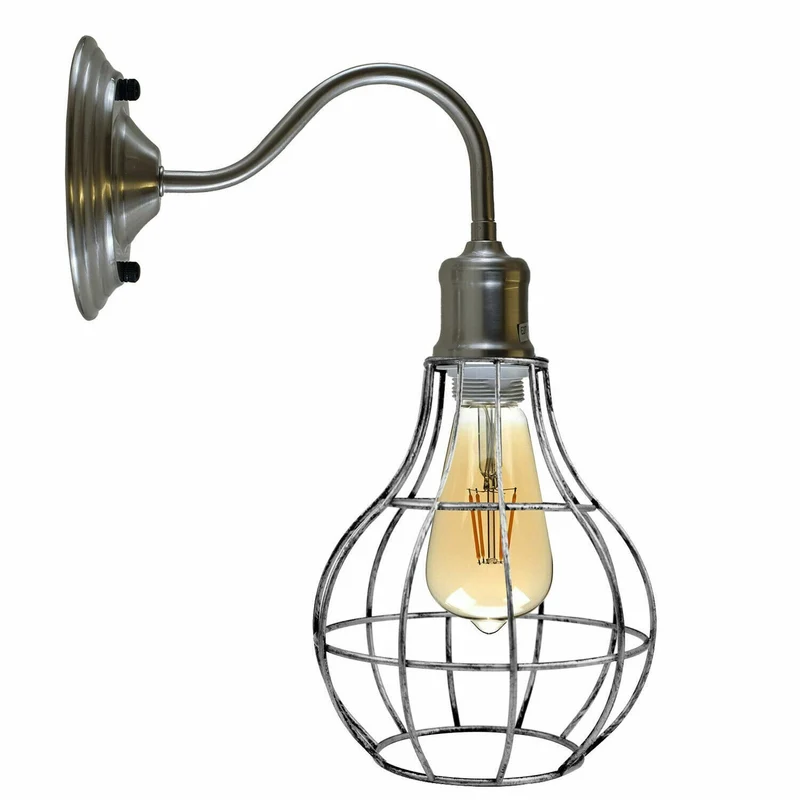 Vintage Wandleuchte Metall Käfig | Retro Schwanenhals Lampe Schwarz ~4074