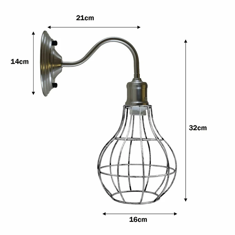 Vintage Wandleuchte Metall Käfig | Retro Schwanenhals Lampe Schwarz ~4074