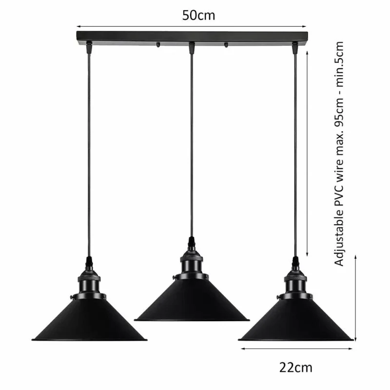 Vintage Pendelleuchte Schwarz 1- & 3-flammig Hängelampe ~3985