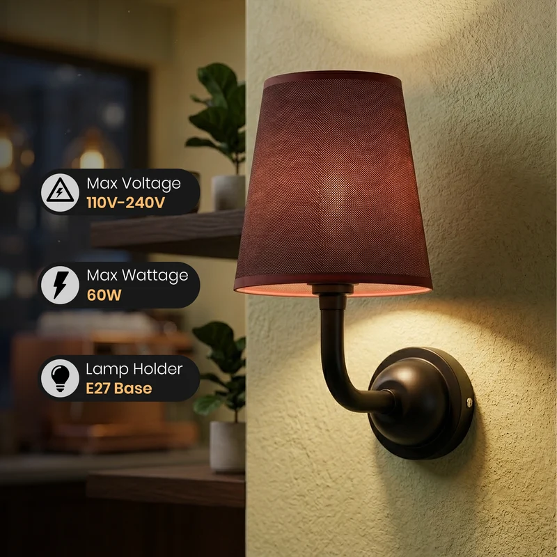 Wandleuchte Burgunderrot Stoff E27 | Nachttisch Wandlampe Vintage Rot ~4009