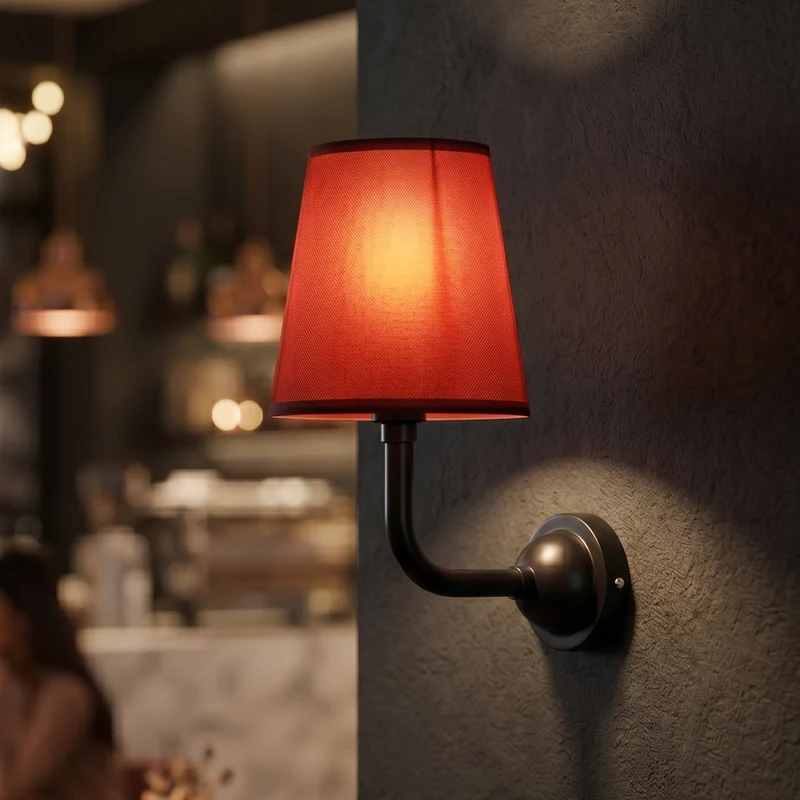 Wandleuchte Burgunderrot Stoff E27 | Nachttisch Wandlampe Vintage Rot ~4009