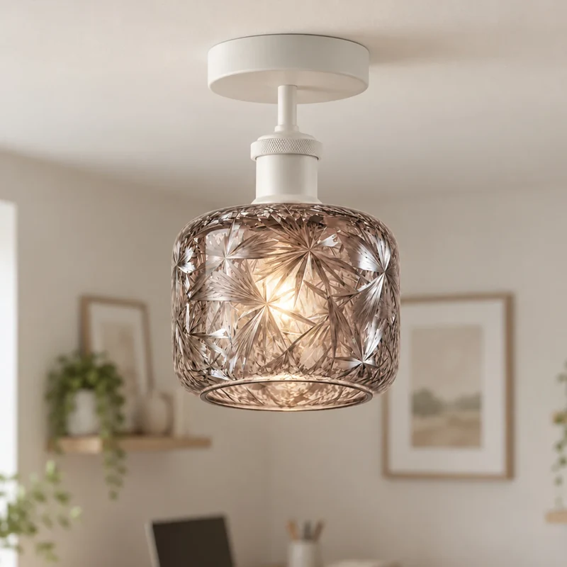 Vintage halbbündige Deckenleuchte E27 Milchglas Innen lampe~4063