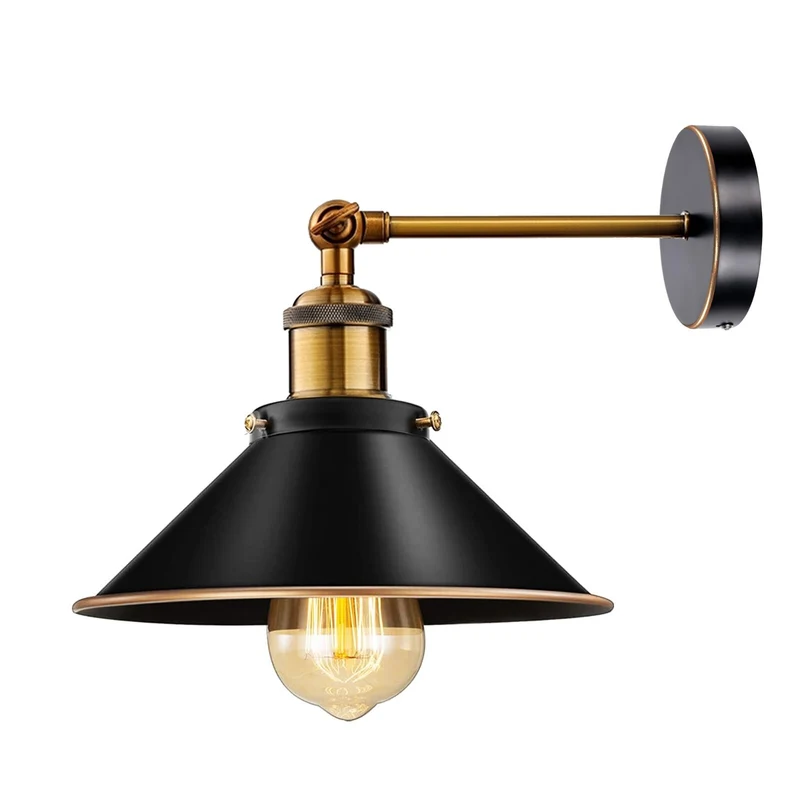 Wandleuchte Schwarz Gold – Vintage Verstellbare Wandlampe | Ø 22cm | E27 ~4002