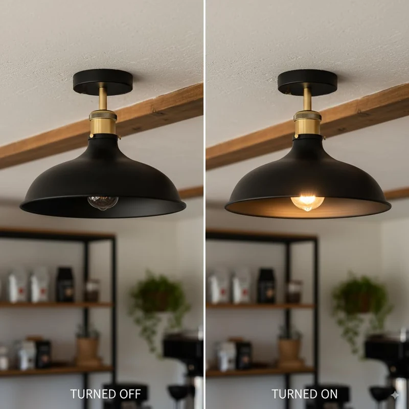 Vintage Werkstattlampe – Industrie Schwarz Deckenleuchte Bündig | Ø 36cm | E27 ~4001