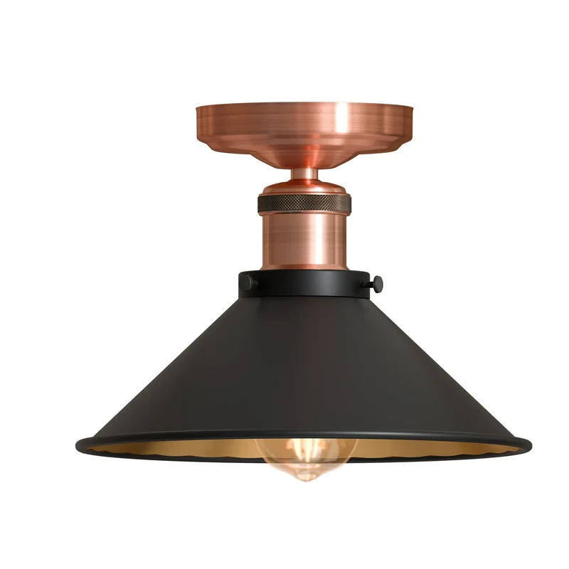 Unterputz Deckenleuchte Kupfer Schwarz – Industrie Trichterlampe | Ø 22cm | E27 ~3982