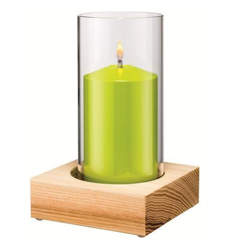 Tischleuchten Mokuzai 100x100mm aus Naturholz mit Zierglas Ø70|Heliotron|Verschiedene Varianten