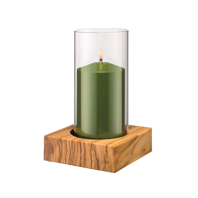 Tischleuchten Mokuzai 100x100mm aus Naturholz mit Zierglas Ø70|Heliotron|Verschiedene Varianten