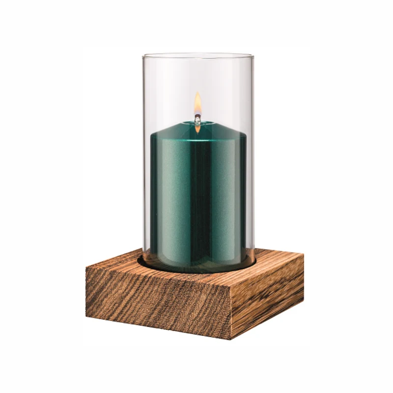 Tischleuchten Mokuzai 100x100mm aus Naturholz mit Zierglas Ø70|Heliotron|Verschiedene Varianten