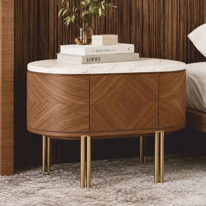 Casa Padrino Luxus Nachttisch Braun / Weiß / Messing 83 cm - Luxus Hotel & Schlafzimmer Möbel