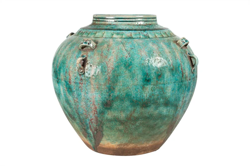 Casa Padrino Luxus Vase Grün Ø 32 x H. 30 cm - Große bauchige Deko Vase aus Steingut in Grün - Luxus Deko Accessoires