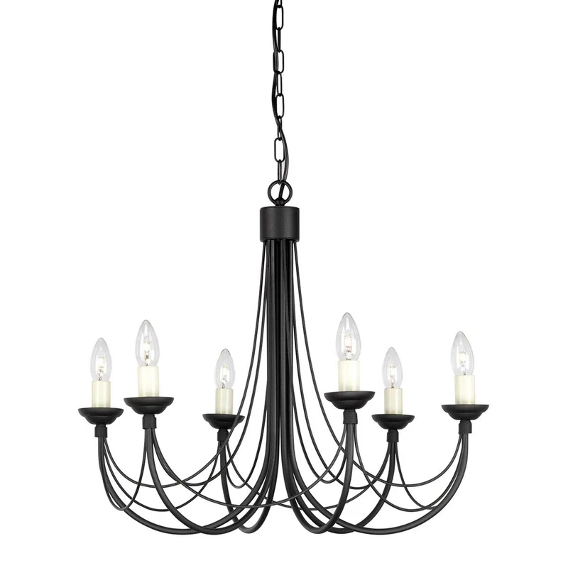 Kronleuchter Carisbrooke 6-flammig höhenverstellbar Schwarz 61cm