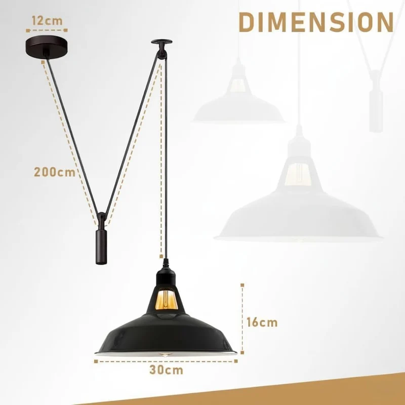 Industrial Flaschenzug Pendelleuchte Schwarz | Vintage Hängelampe – E27~3936