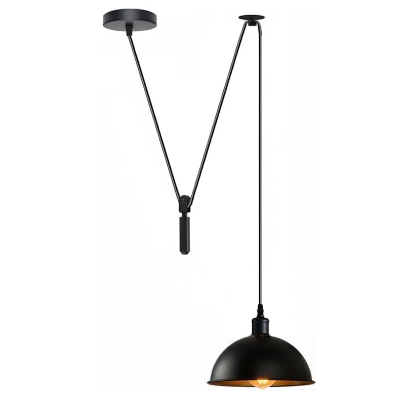Industrial Flaschenzug Pendelleuchte Schwarz | Vintage Hängelampe – E27~3936