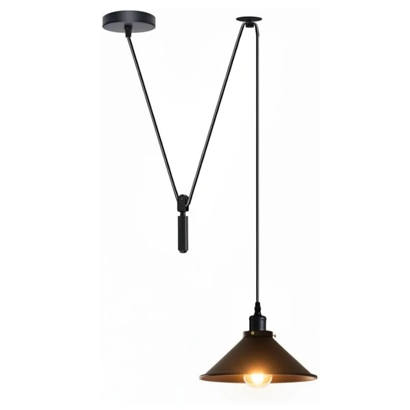 Industrial Flaschenzug Pendelleuchte Schwarz | Vintage Hängelampe – E27~3936