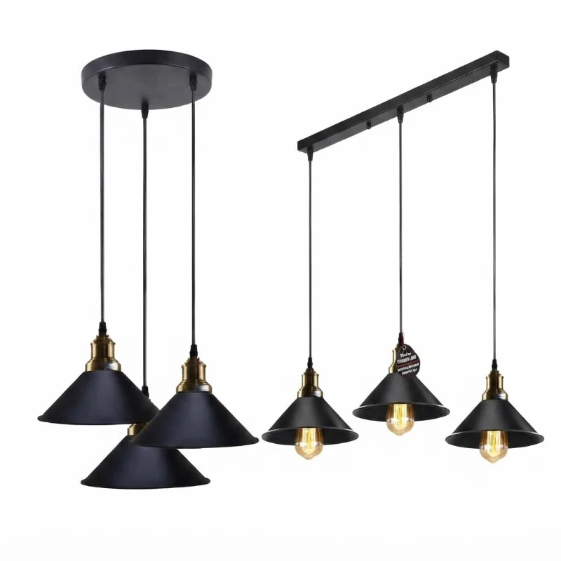 3-flammige Vintage Pendelleuchte Schwarz E27 Retro ~3909