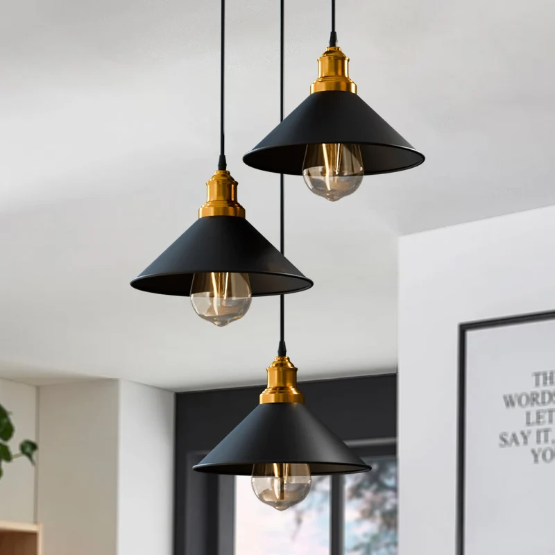 3-flammige Vintage Pendelleuchte Schwarz E27 Retro ~3909