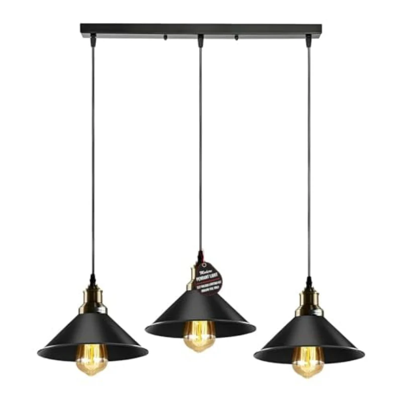 3-flammige Vintage Pendelleuchte Schwarz E27 Retro ~3909