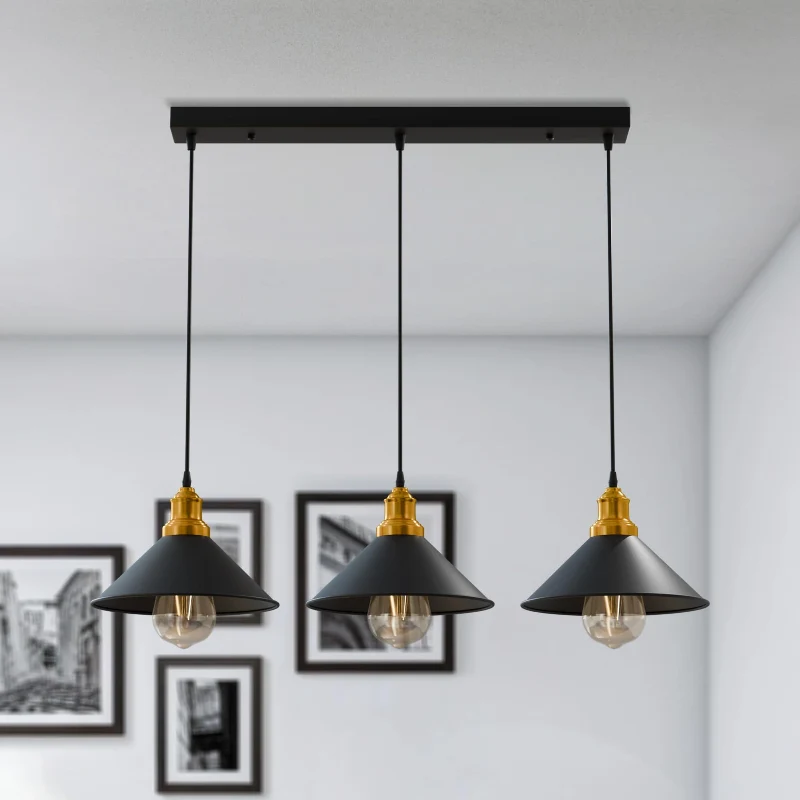 3-flammige Vintage Pendelleuchte Schwarz E27 Retro ~3909