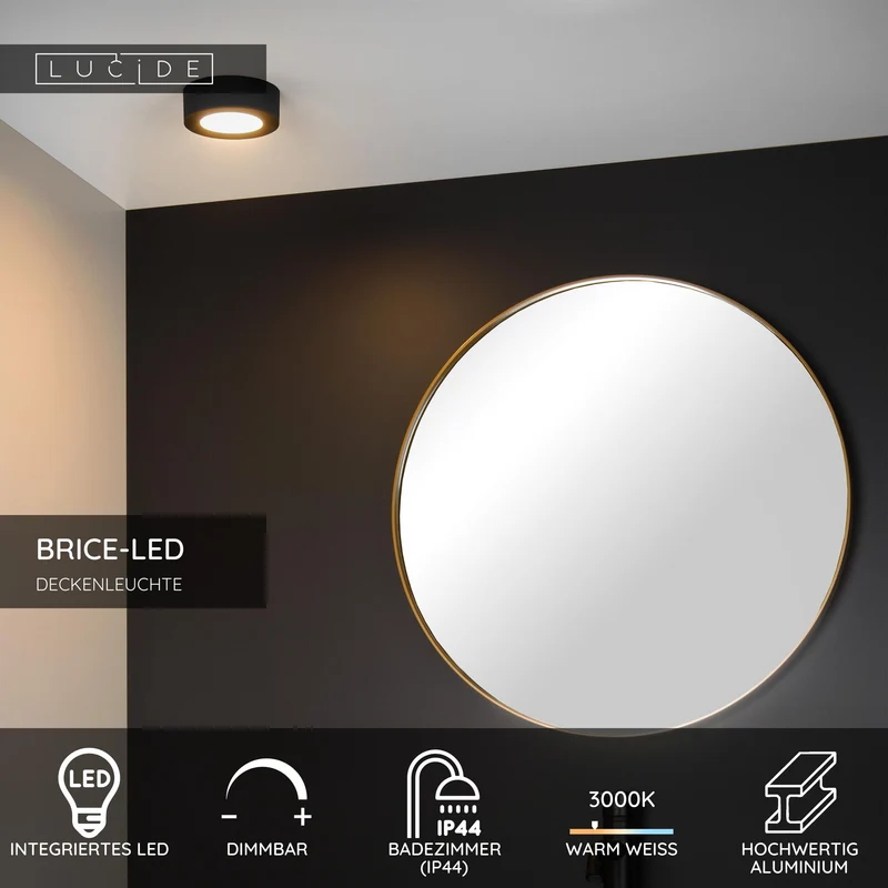 LED-Bad-Deckenleuchte Brice dimmbar IP44 rund Ø 11,7cm