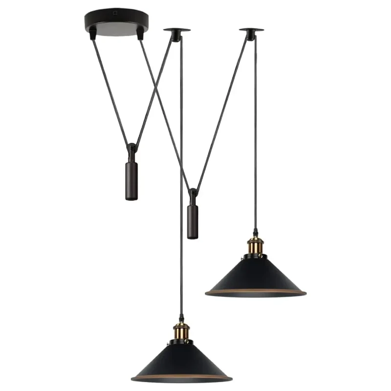 2-flammig Flaschenzug Pendelleuchte | Vintage Spinnen Hängelampe~3940