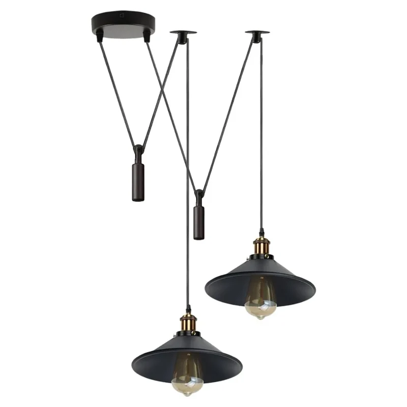 2-flammig Flaschenzug Pendelleuchte | Vintage Spinnen Hängelampe~3940