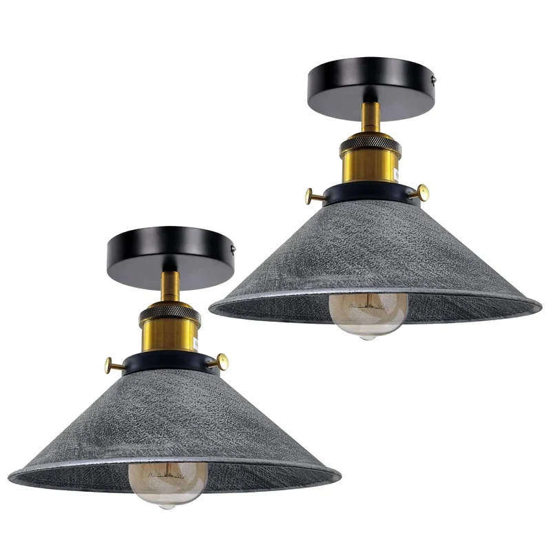 2er Pack Werkstattlampe – Industrie Deckenleuchte Bündig | Ø22cm | E27 ~3945