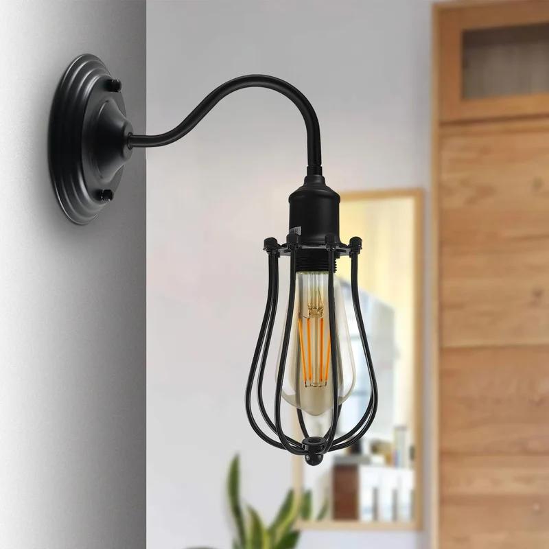 Vintage Käfiglampe – Industrie Schwanenhals Wandleuchte Loft | E27 ~3942