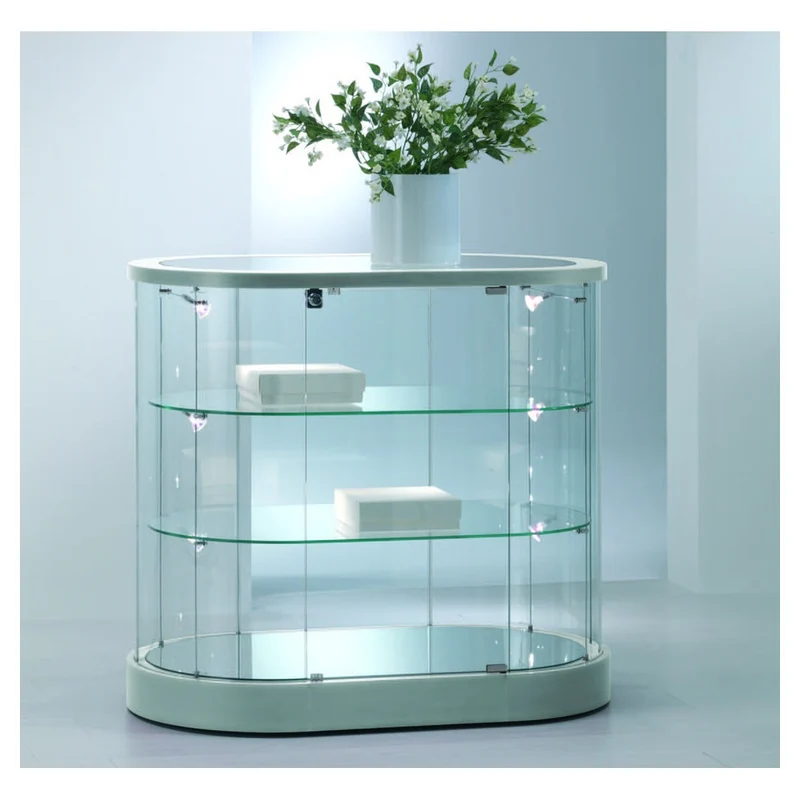 Casa Padrino Luxus Oval-Theken-Vitrine 96 x 56 cm H. 87 cm mit LED - Ladeneinrichtung - Boutique Möbel - Made in Italy