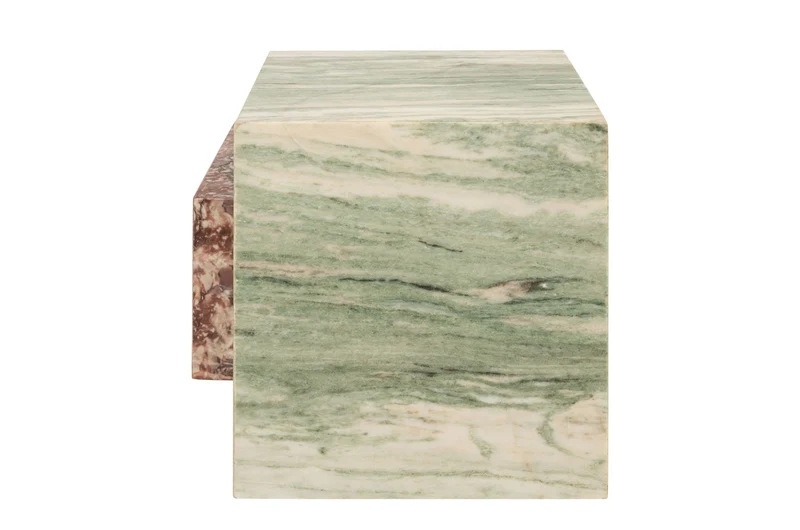 Casa Padrino Luxus Marmor Beistelltisch Grün / Rosa 45 x 45 x H. 41 cm - Niedriger blockförmiger Beistelltisch aus hochwertigem Indian Green Onyx und Rosalia Pink Marmor - Luxus Möbel