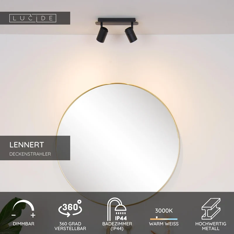 LED-Bad-Deckenspot Lennert 2-flammig dimmbar IP44