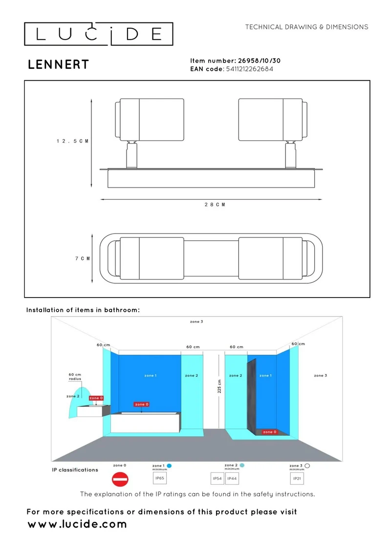 LED-Bad-Deckenspot Lennert 2-flammig dimmbar IP44