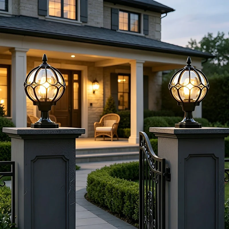 Glazen Bolvormige Tuinlamp Paalverlichting E27 Fitting Weersbestendig voor Hek Terras Oprit Tuin Sfeervol | Sansoti