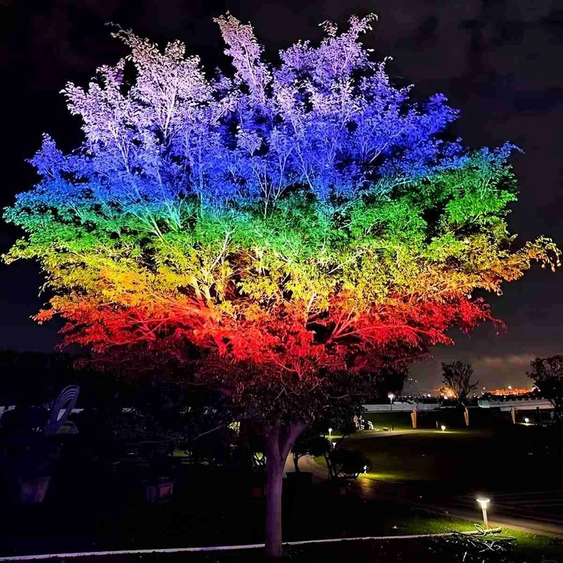 Grijze RGB Buitenspot Aluminium 48W/72W Tuinverlichting Boom IP65 Waterdicht Landschapsverlichting Tuin | Sansoti