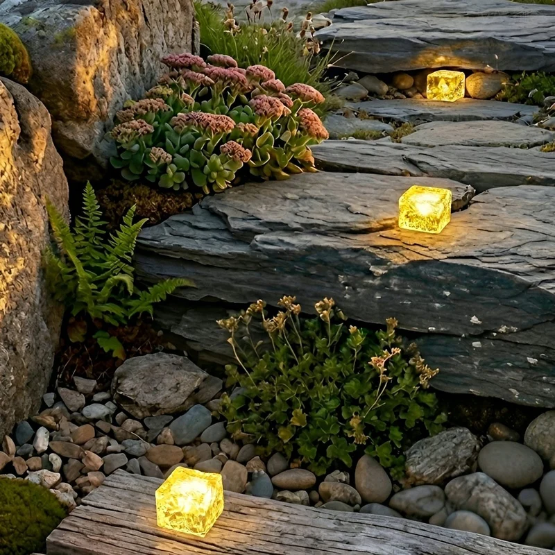 Vierkante IJsblok Tuinverlichting Solar LED Waterdicht Gazon Padverlichting Modern Buitenlamp Terras | Sansoti