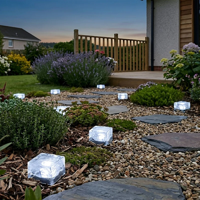Vierkante IJsblok Tuinverlichting Solar LED Waterdicht Gazon Padverlichting Modern Buitenlamp Terras | Sansoti