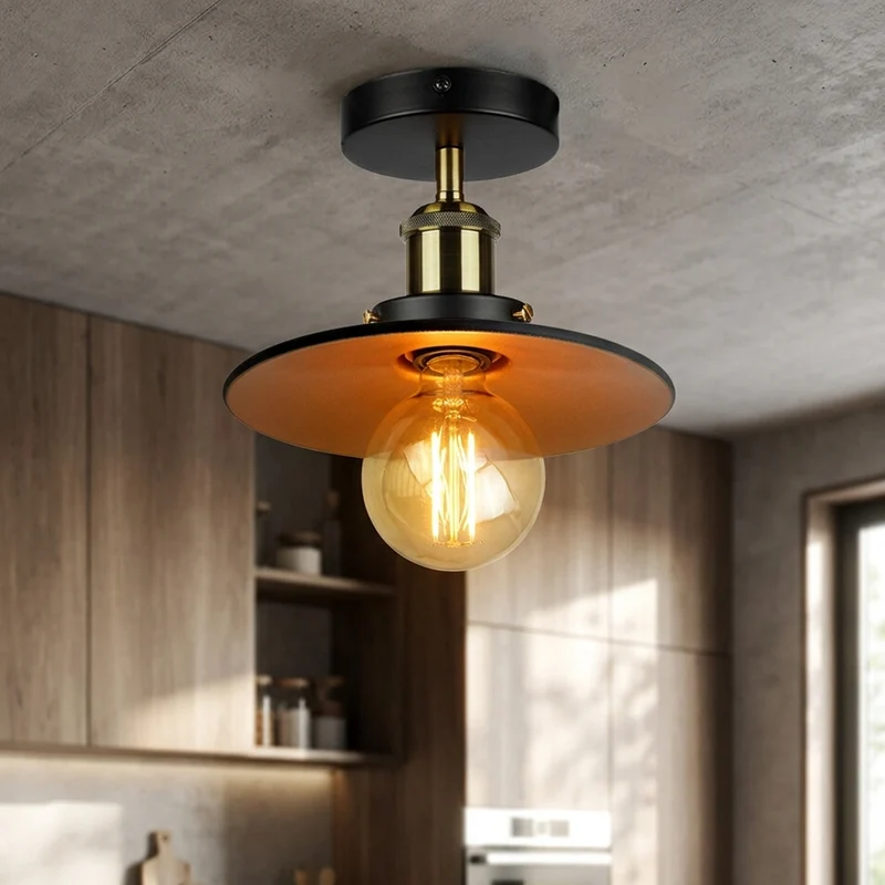 Unterputz Deckenleuchte Schwarz Gold – Industrie Tellerlampe ~3921