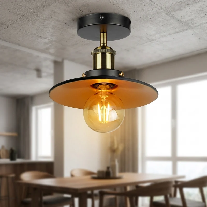 Unterputz Deckenleuchte Schwarz Gold – Industrie Tellerlampe ~3921
