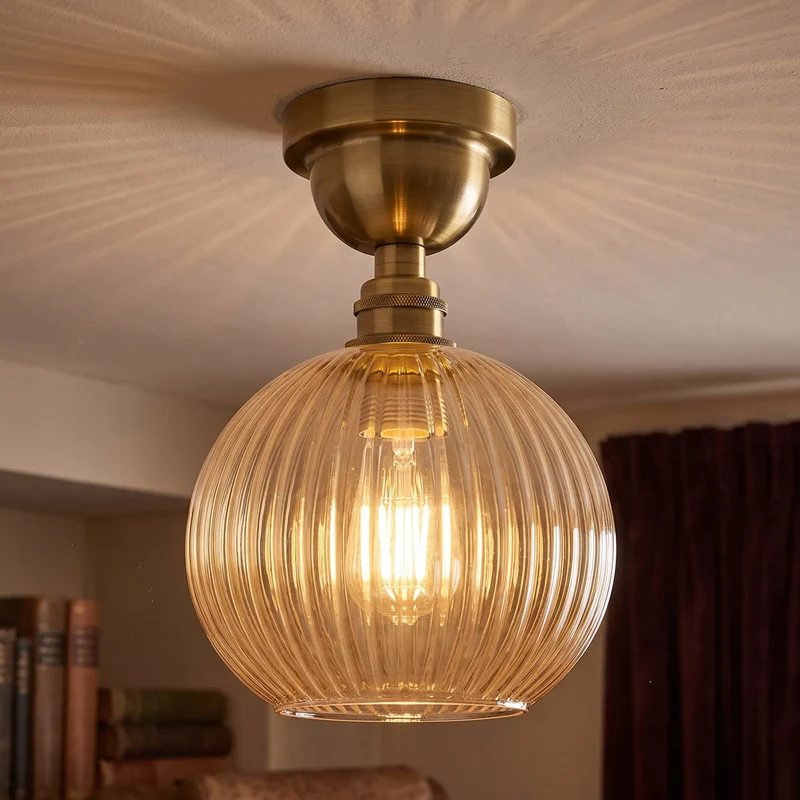 Vintage Braunglas halbbündige Deckenleuchte E27 Lampe~4042