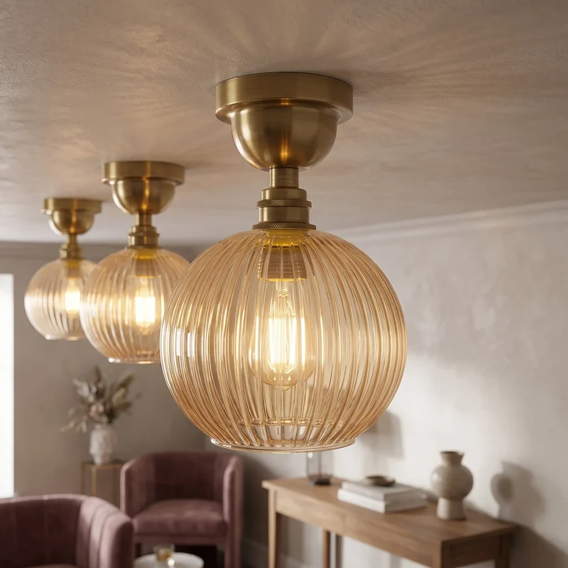 Vintage Braunglas halbbündige Deckenleuchte E27 Lampe~4042