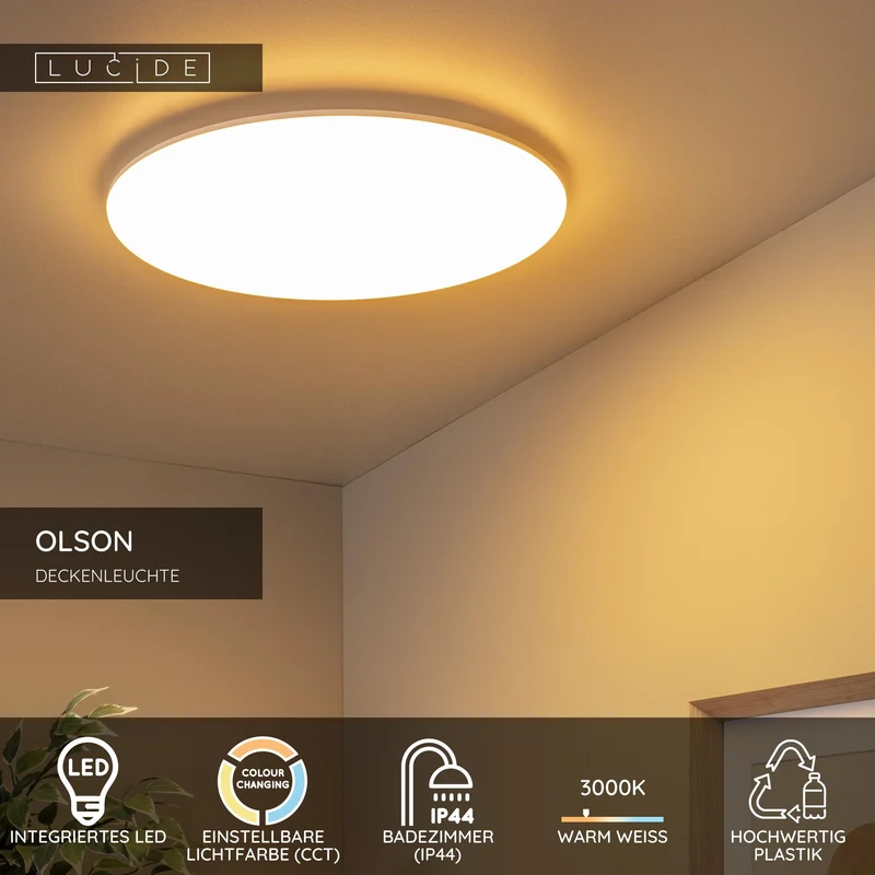 LED-Bad-Deckenleuchte Olson IP44 CCT Ø45cm