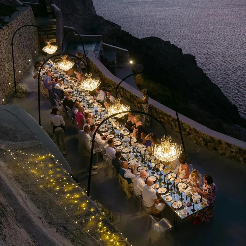 LED Kristallen Kroonluchter Waterdicht 12V Laagspanning voor Tuin Terras Bruiloft Feestverlichting Goud Helder | Sansoti