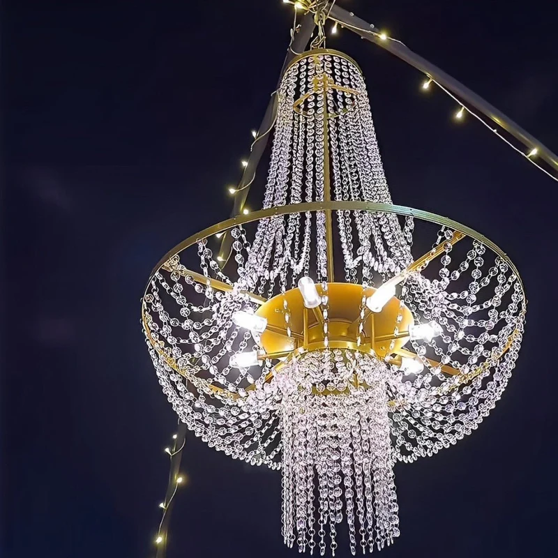 LED Kristallen Kroonluchter Waterdicht 12V Laagspanning voor Tuin Terras Bruiloft Feestverlichting Goud Helder | Sansoti