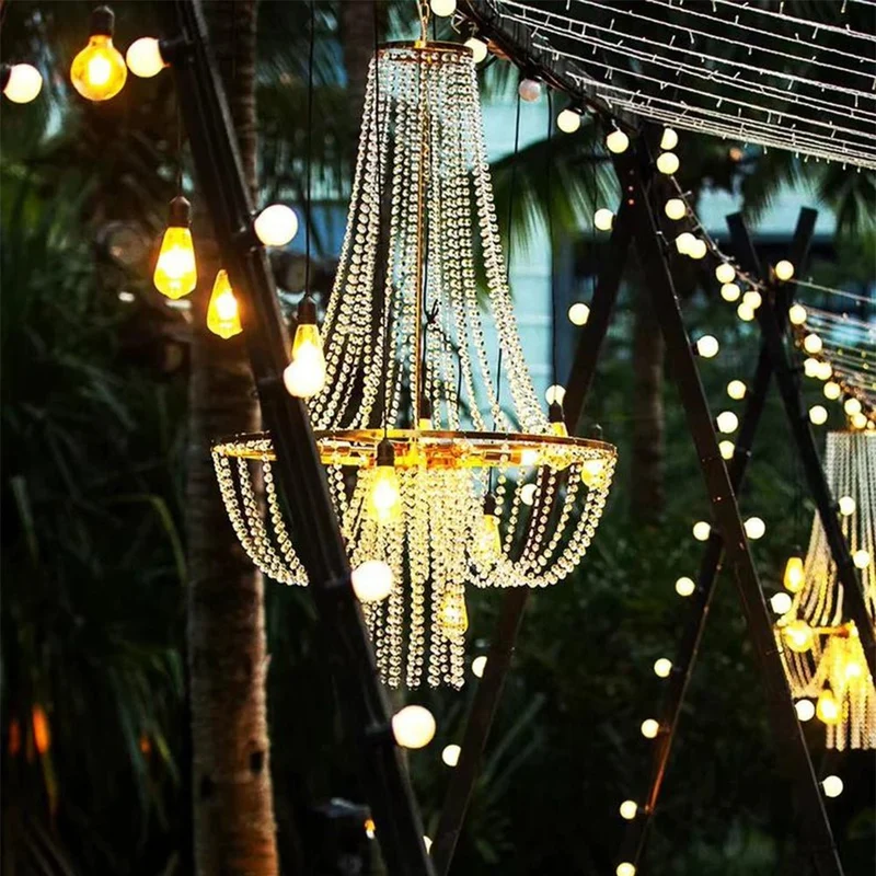 LED Kristallen Kroonluchter Waterdicht 12V Laagspanning voor Tuin Terras Bruiloft Feestverlichting Goud Helder | Sansoti