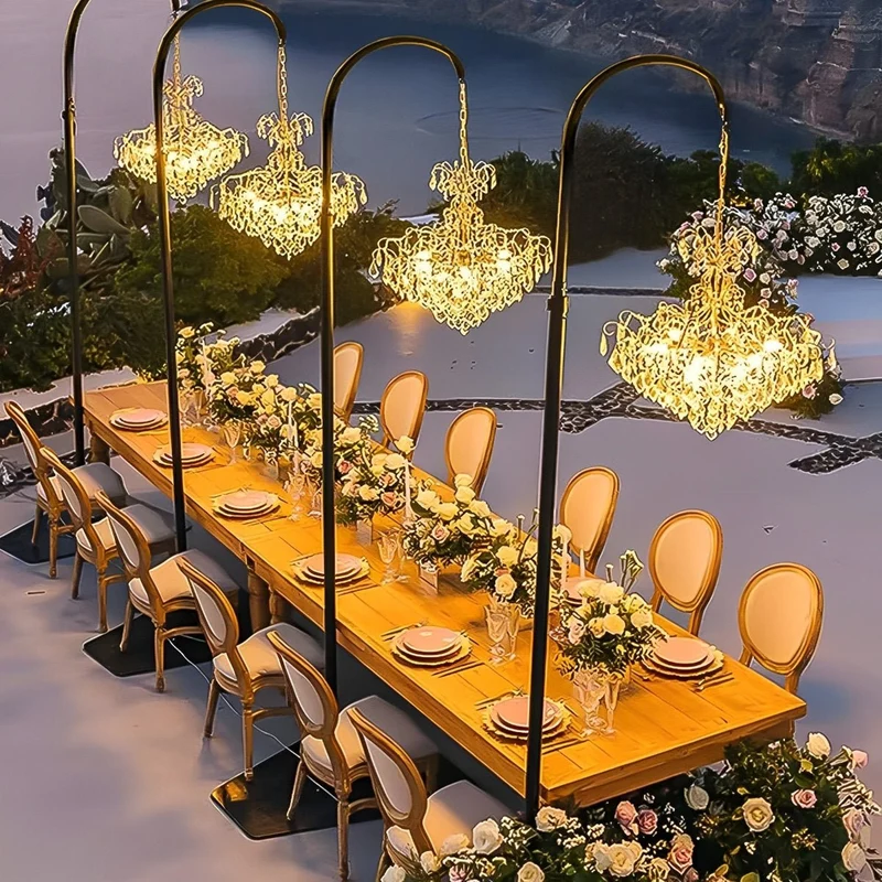 LED Kristallen Kroonluchter Waterdicht 12V Laagspanning voor Tuin Terras Bruiloft Feestverlichting Goud Helder | Sansoti