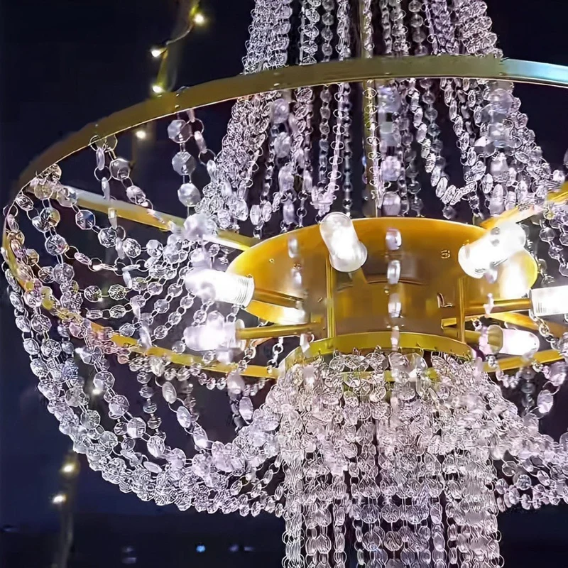 LED Kristallen Kroonluchter Waterdicht 12V Laagspanning voor Tuin Terras Bruiloft Feestverlichting Goud Helder | Sansoti