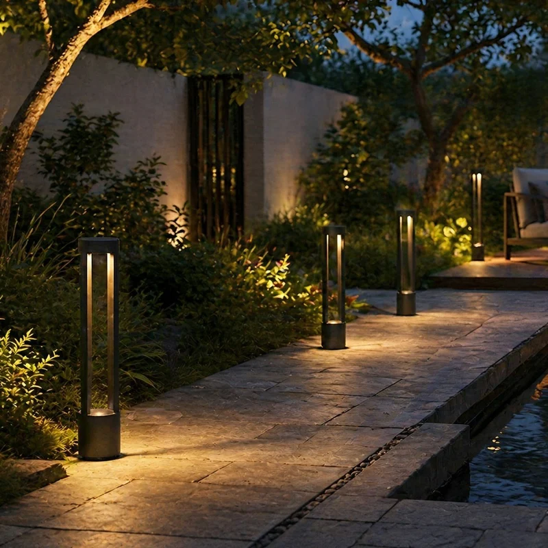Buitenlamp Sokkellicht Aluminium Zwart IP65 Waterdicht LED 7W Warm Wit Tuin Oprit Pad Terras Tuinverlichting | Sansoti