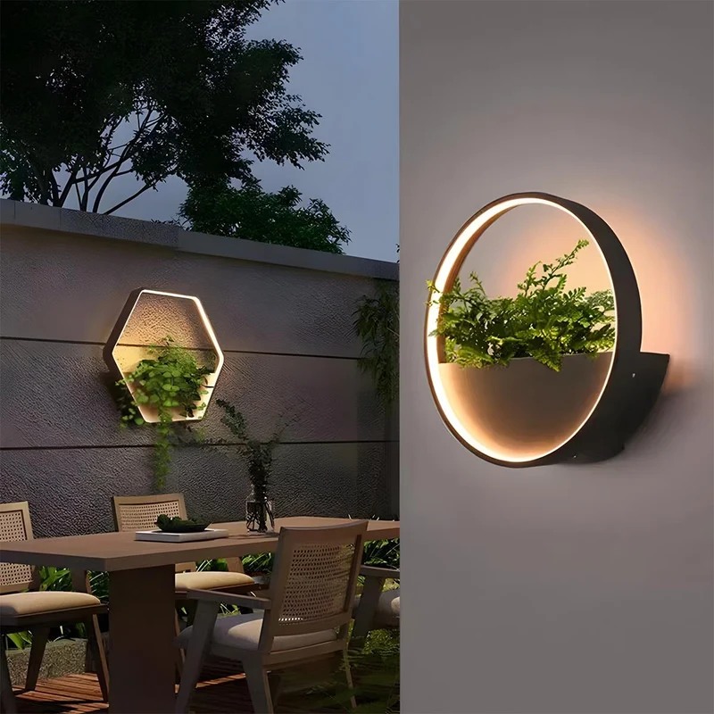 Wandlamp voor Buiten met Geïntegreerde Plantenbak Zonne-Energie LED Zwart Waterdicht Tuinverlichting Terras | Sansoti