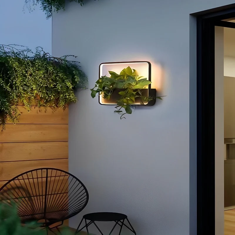 Wandlamp voor Buiten met Geïntegreerde Plantenbak Zonne-Energie LED Zwart Waterdicht Tuinverlichting Terras | Sansoti