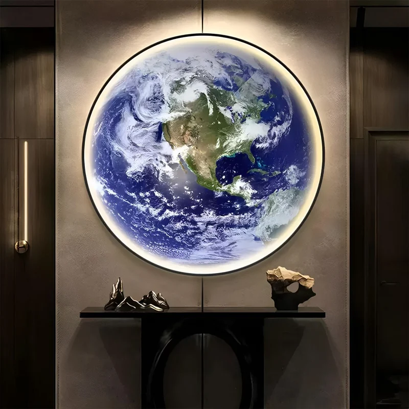 Wereldbol Wandlamp LED 3D Aarde Globe Dimbaar Blauw Acryl IJzer Modern Interieur Verlichting Woonkamer | Sansoti